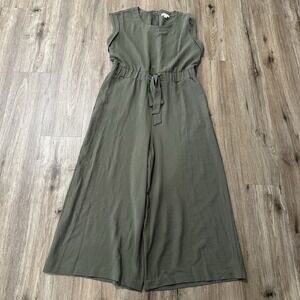 Calvin Klein Womens Olive Green Jumpsuit Sleeveless Stretch Waist W/Tie Size 14